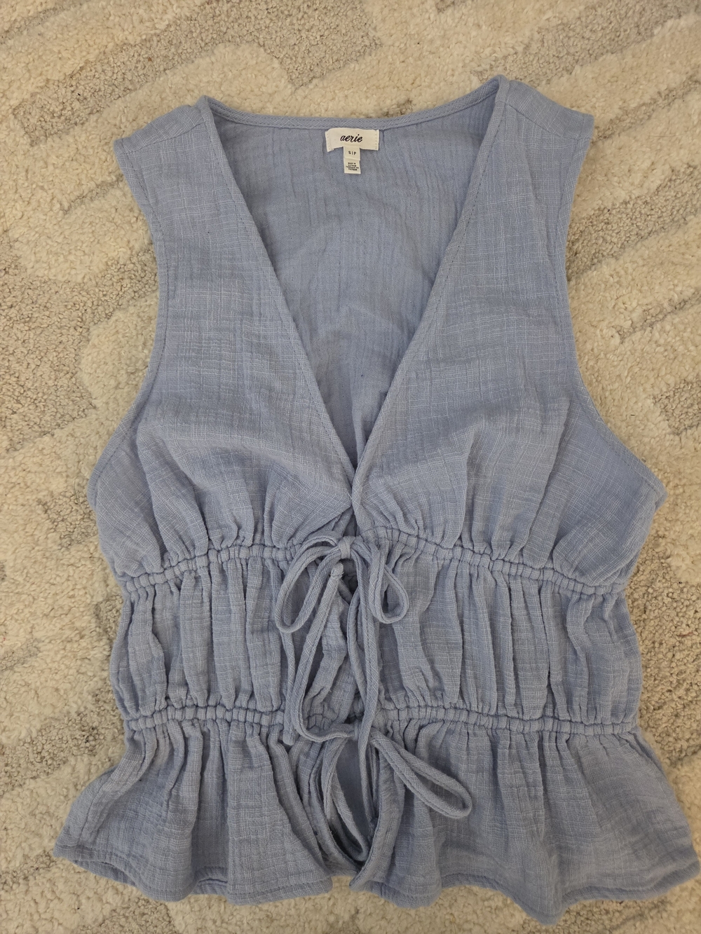 aerie Sky Blue V-Neck Tie-Front Sleeveless Top. Size Small